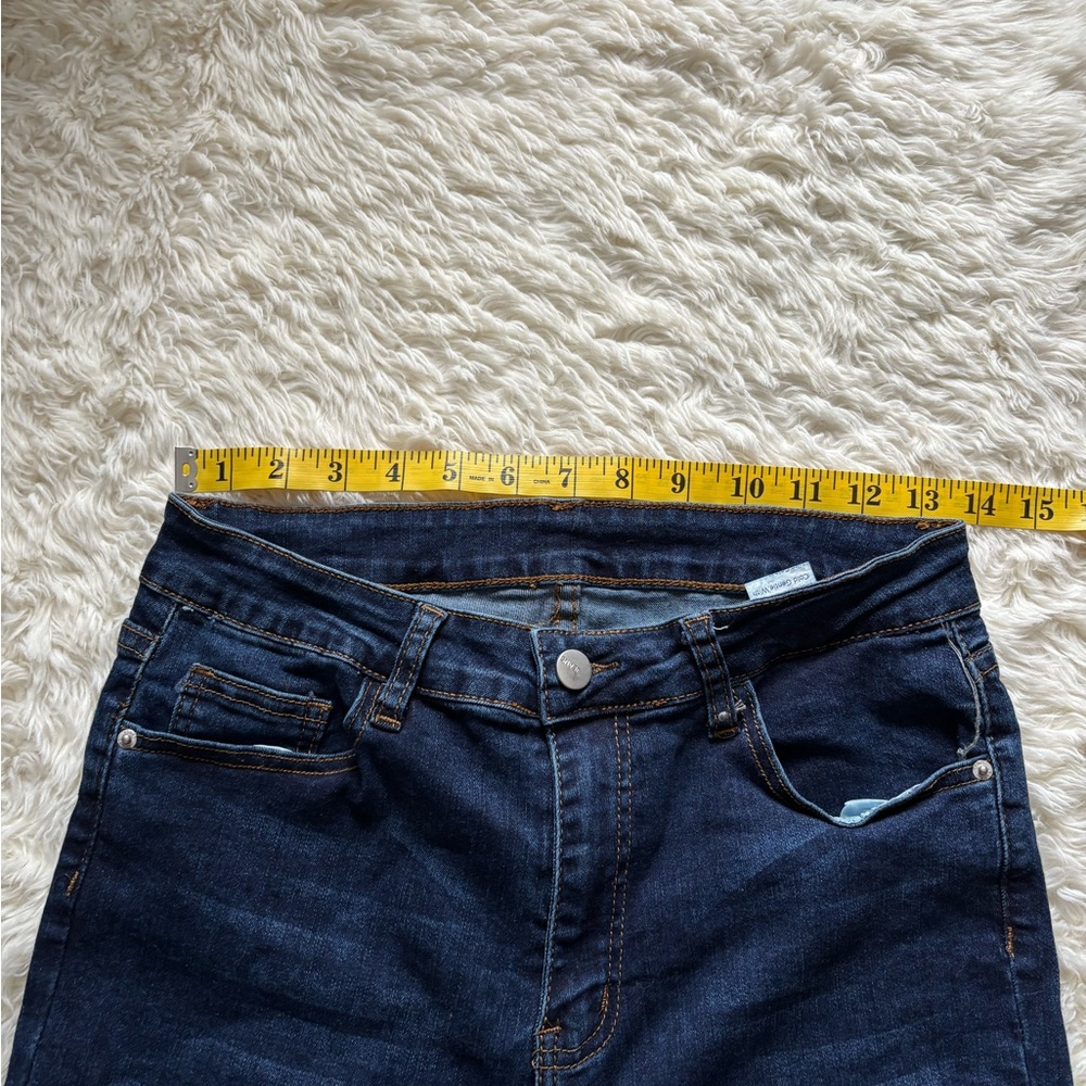 SHEIN Dark Blue Distressed Skinny Jeans With Chains - Picture 6 of 12